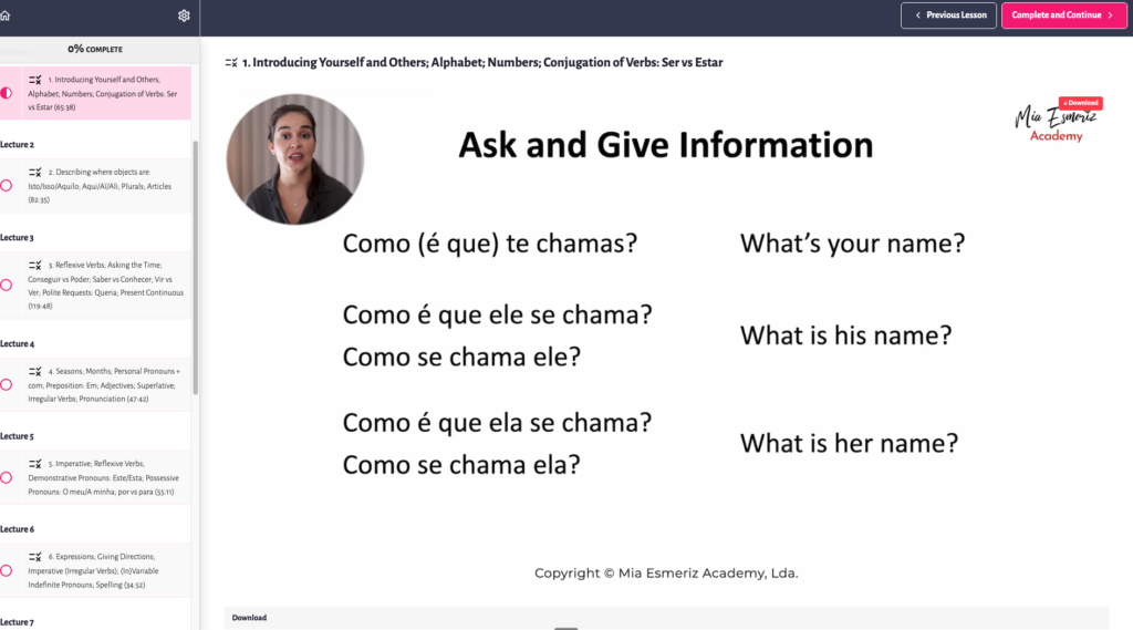 Mia Esmeriz A1 Course Screenshot