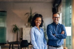 a male and female entrepreneur in an office
