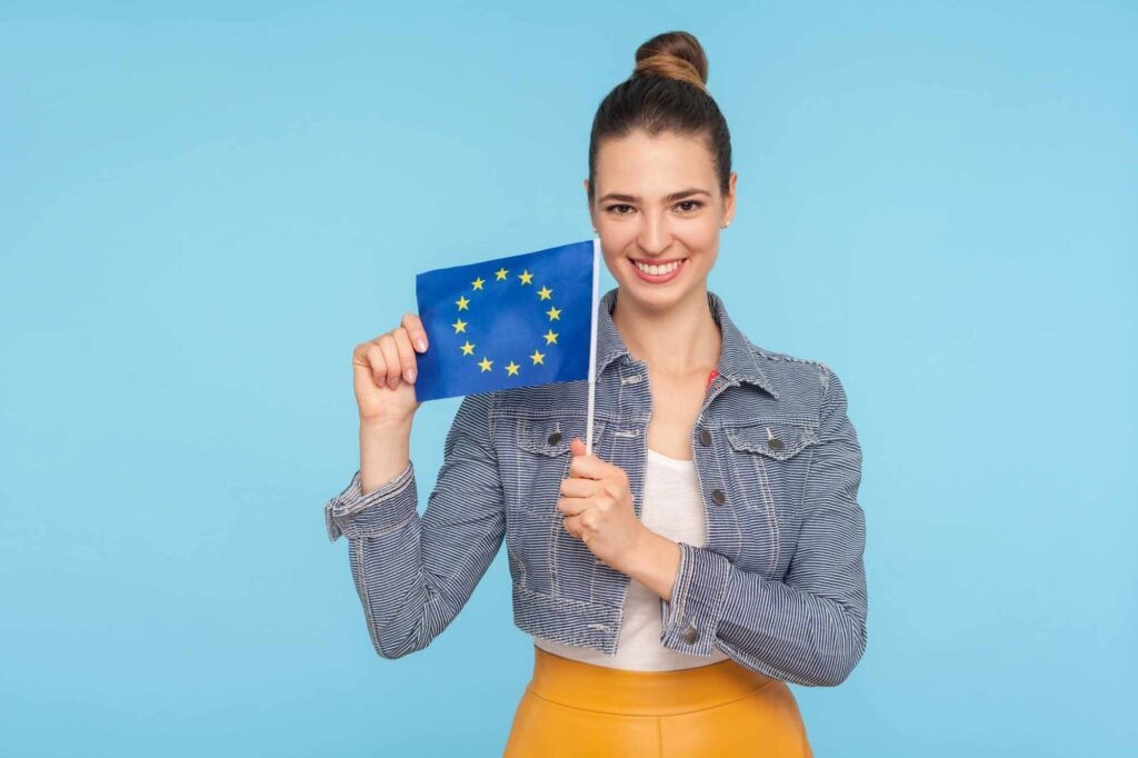 woman holding an EU flag