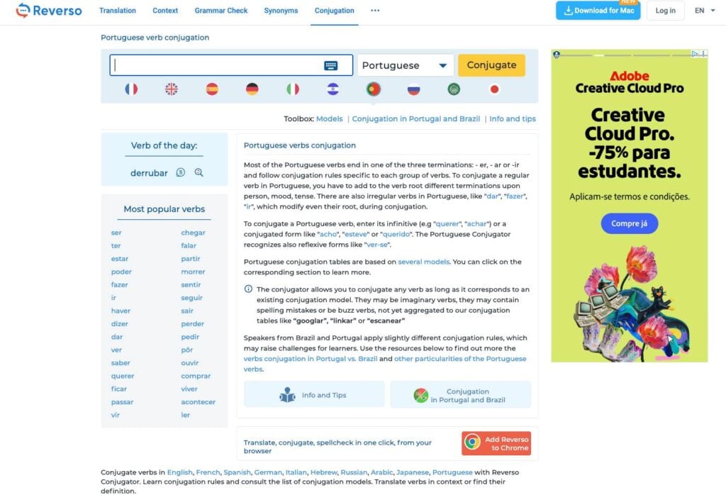 reverso conjugator screenshot